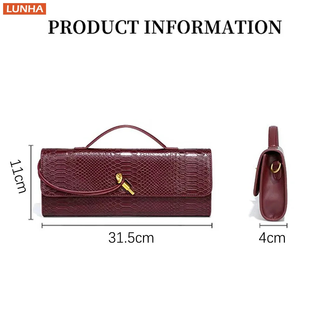 Women Luxury Design Top Handle Bag Evening Clutch Handbag Vintage Texture Crossbody Shoulder Long Purse For Lady Dinner Party