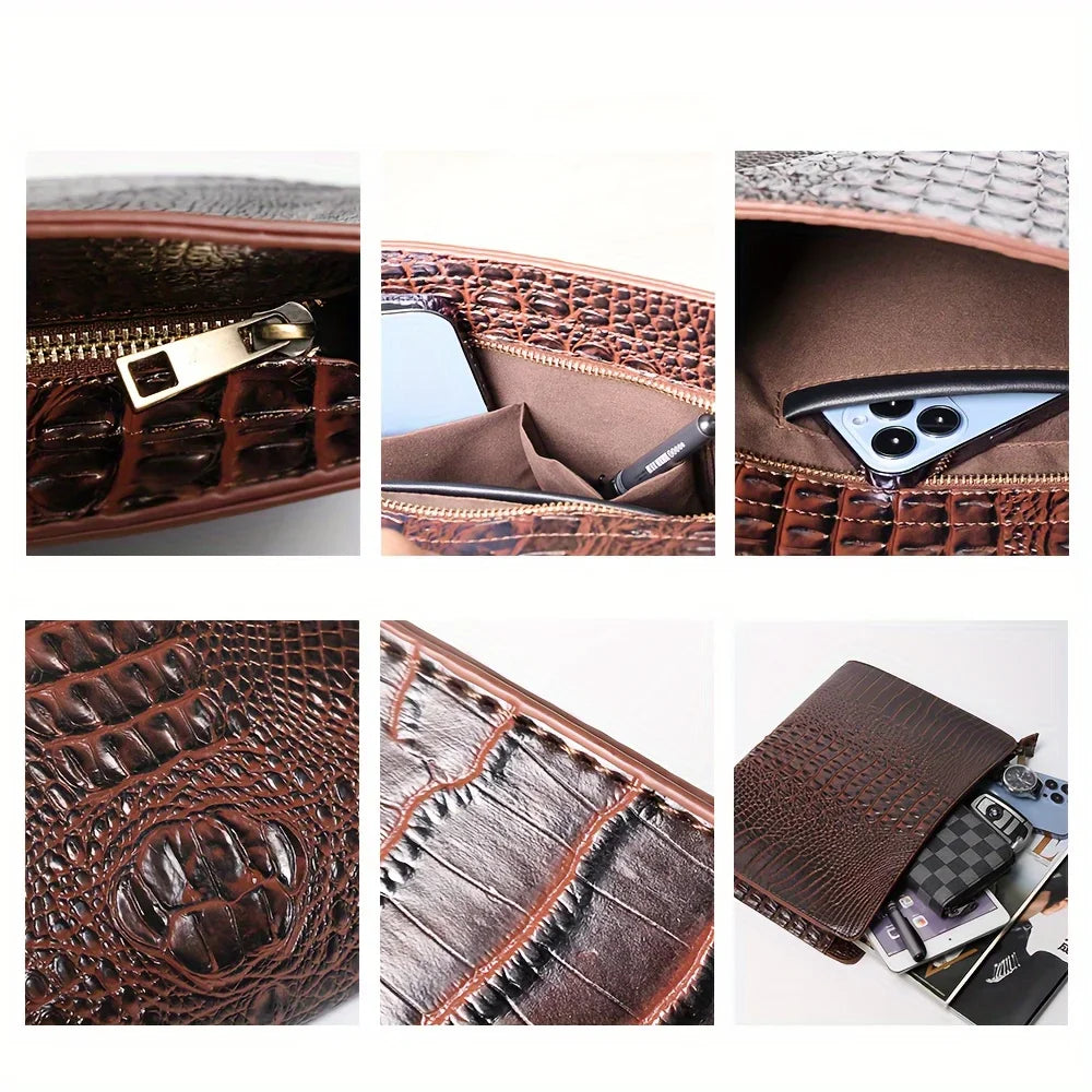 Luxury Crocodile Pattern Men Clutch Bags Brand Designer Business Bag iPad Handbags Fashion Soft Leather Envelope Bag Male Wallet