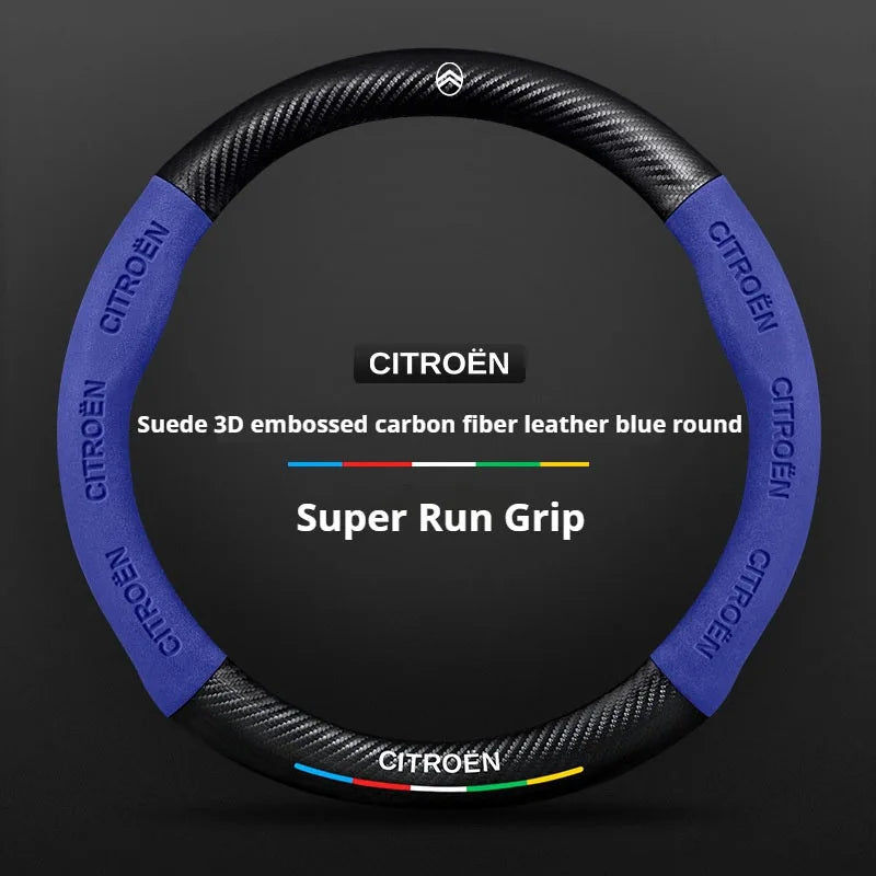 For Citroen C1 C2 C3 C4 C5 C6 VTS Xsara C-Crosser Berlingo Jumpy Carbon fiber Suede Car Steering Wheel Cover Auto Accessories