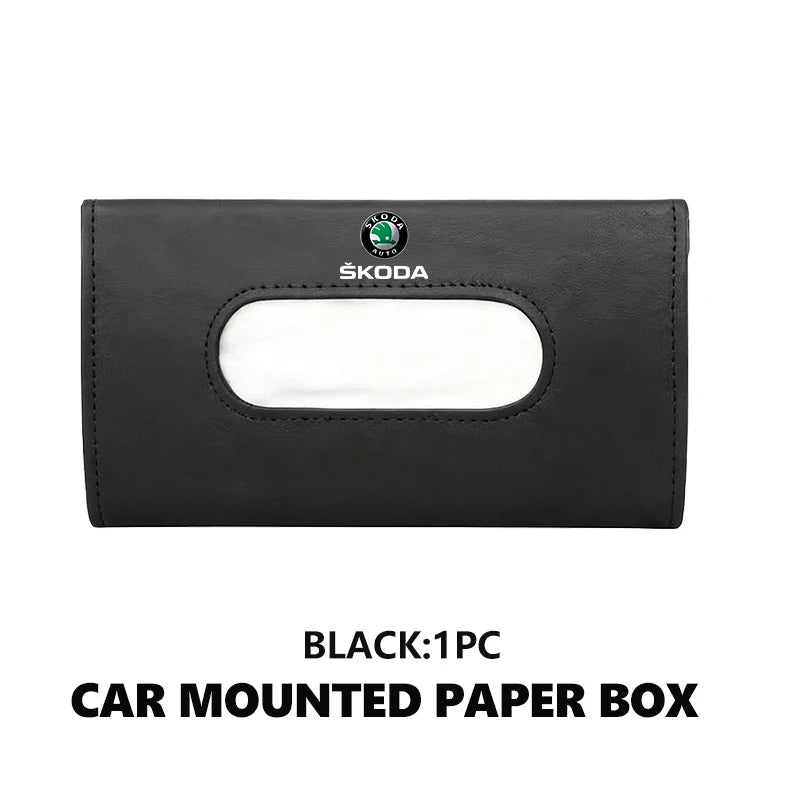 For Skoda Car Sun Visor Tissue Box Hanging Napkin Storage Bag Fabia Kamiq Superb Scala Enyaq-iV MK3 VisionS Yeti