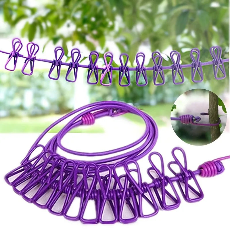 1Pc Retractable Portable Travel Clothesline, Clothing Line with 12 Clothespins, Indoor Clothing Drying Line, Outdoor Camping Acc