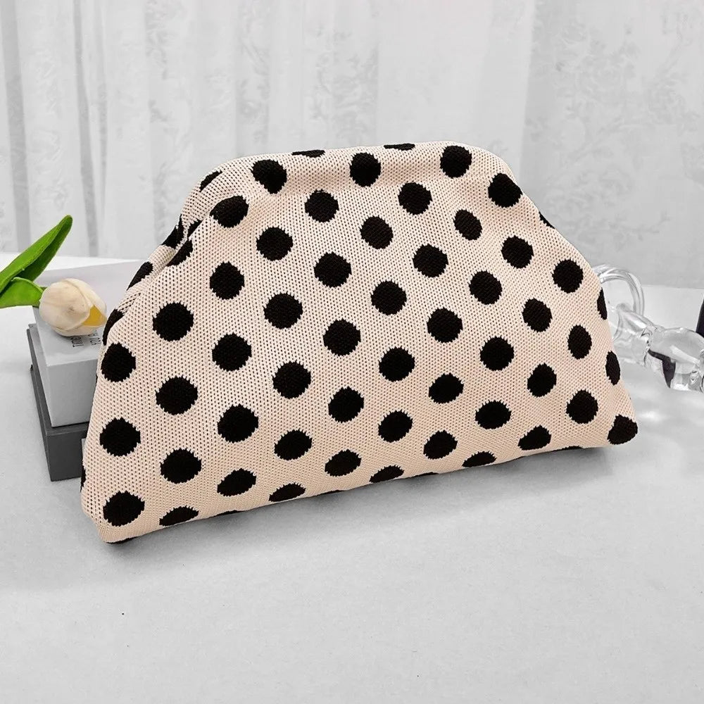 Casual Polka Dot Clutch Bag Portable Colorblock Dumpling Clutch Large Capacity Handbag Women