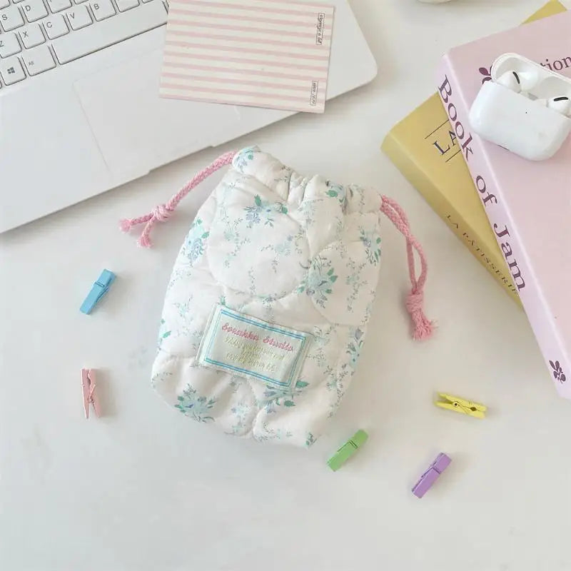 【MAX-22】Floral Storage Bag Drawstring Drawstring Pocket Soft Cotton Anti Fall Cosmetic Bag Sundry Storage Camera Bag