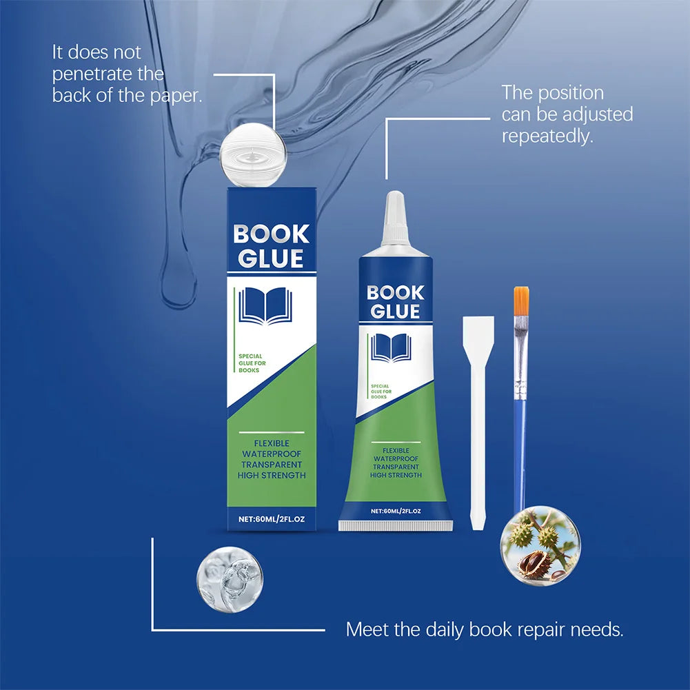 Professional Book Glue with Brush Transparent Book Binding Adhesive Quick-Drying Repair Glue for Envelopes Postcards Paper Craft