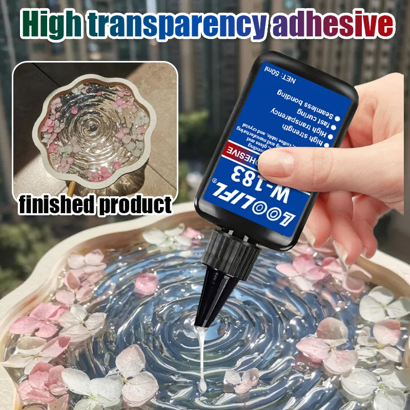 W183 UV invisible adhesive, transparent resin adhesive, diy, for glass, ceramics and plastics, UV curing, no residue. Strong