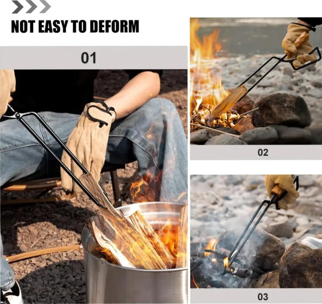 Fire Tong Charcoal Clip Metal Wooden Barbecue FireTongs Heat-resistant Carbon Picking Clip Outdoor Picnic Fireplace Clamp