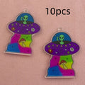 10pcs acrylic alien spaceship earrings with trendy and creative punk style cartoon UFO fashion print