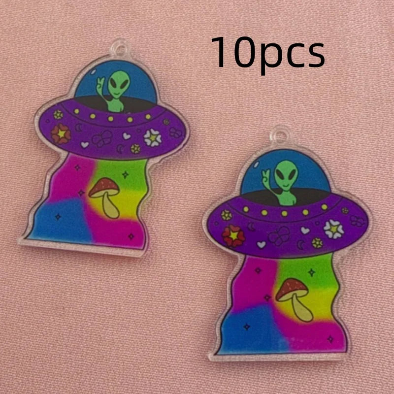 10pcs acrylic alien spaceship earrings with trendy and creative punk style cartoon UFO fashion print