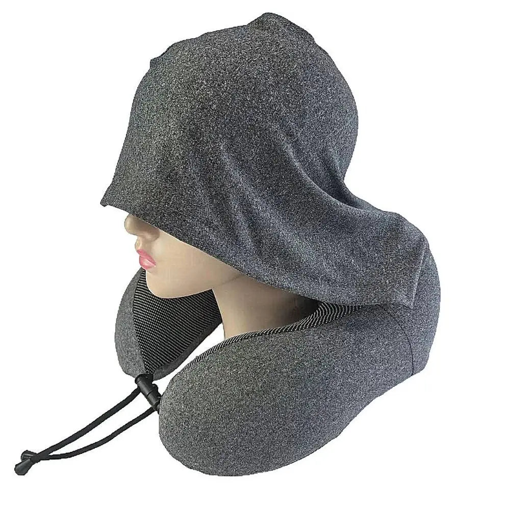 Removable Travel Neck Pillow Adjustable with Storage Bag Hooded Pillow Comfortable Soft Support U-shaped Pillow with Cap