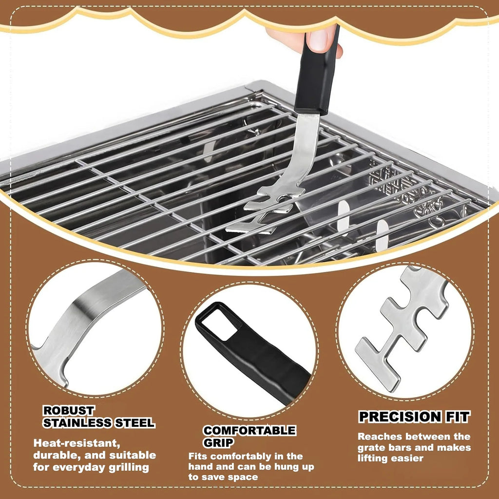 Heat-resistant grill grate lifters for Enders cast-iron grates (set of 2); anti-scald design with non-slip handle