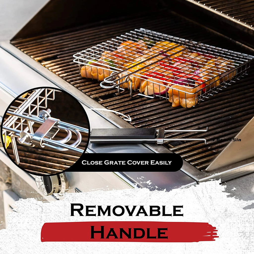 Foldable Stainless Steel BBQ Rack Thickened Grill Basket For Chicken With Large Capacity And Handle