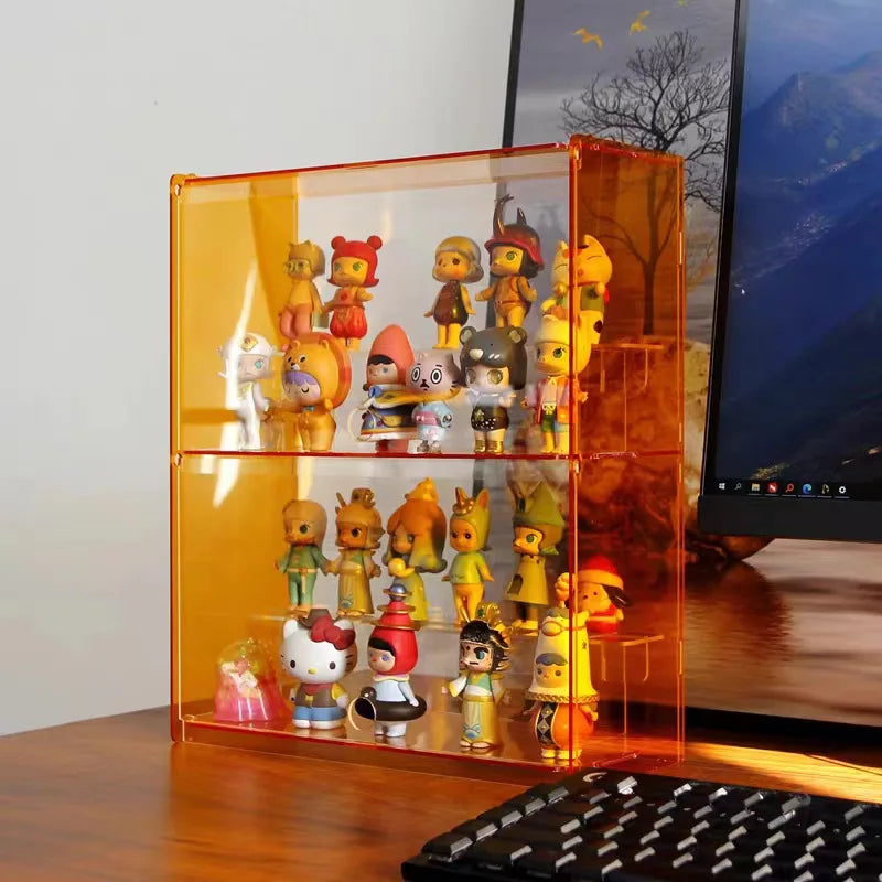 Orange Transparent Acrylic Storage Boxes, Transparent Ladder Display Cases Toys, Car Models, Souvenirs Storage Display Cabinet