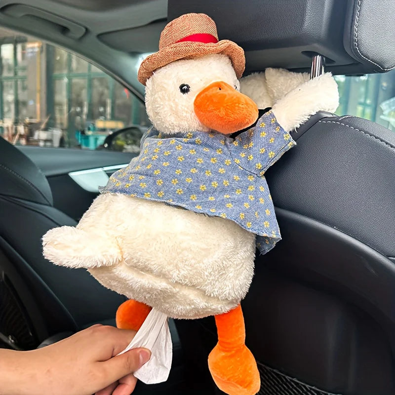 1PC Charming Duck Tissue Holder for Cars, Lovely Hanging Tissue Box for Vehicles, Innovative Car Decor