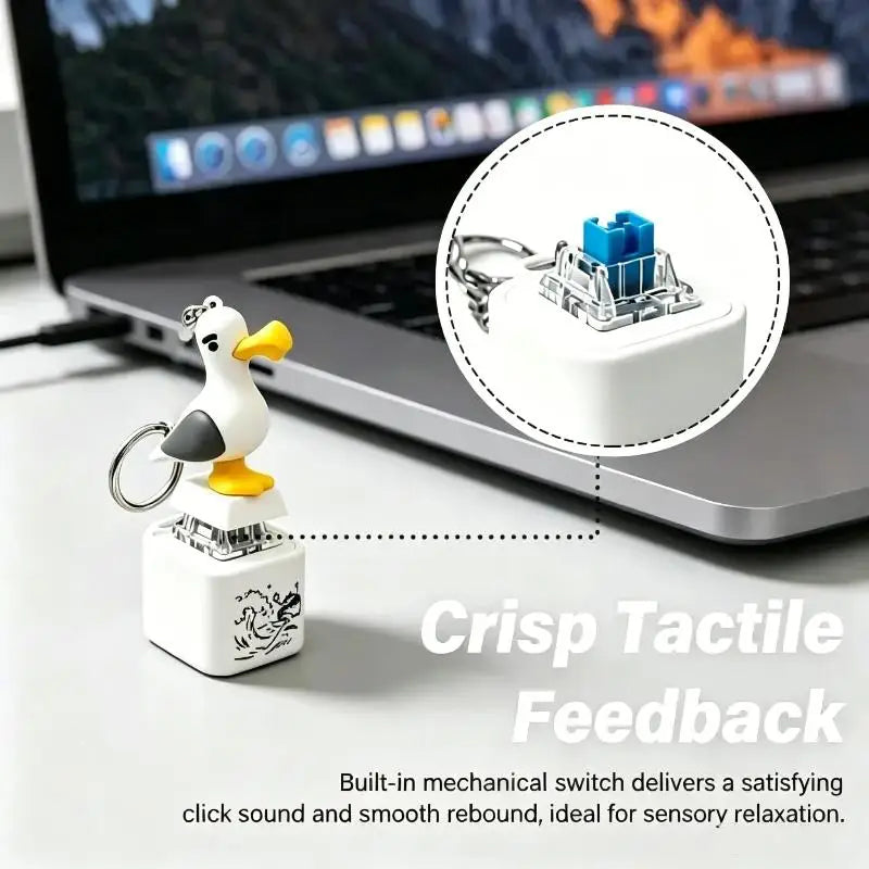 Fun Seagull Shaped Stress Relief Push Button Fidget Toy Keychain, Novelty Cute Desk Ornament for Office, Small Gift