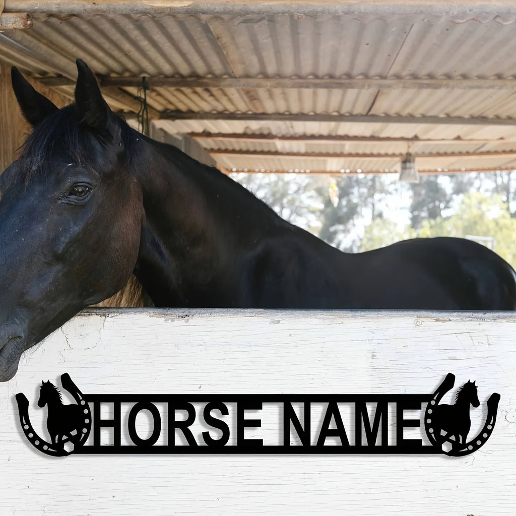 [Customizable Metal Sign] Customizable 2D Flat Metal Horse Stable Sign | Personalized Name/Number Wall Art Decor for Farm