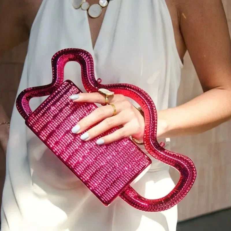 Luxury Evening Bag Designers Original New Unique Wavy Cloud Shaped Handle Box Clutch Bag Metal Textured Hard Shell Shoulder Bag