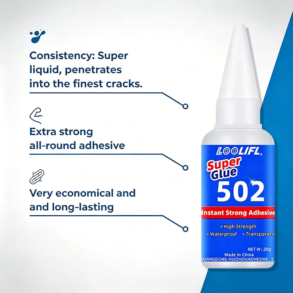 Superglue High Strength Clear Waterproof Adhesive Multi-Purpose Repair Glue for Metal Plastic Ceramic Wood Jewelry Handcraft Fix