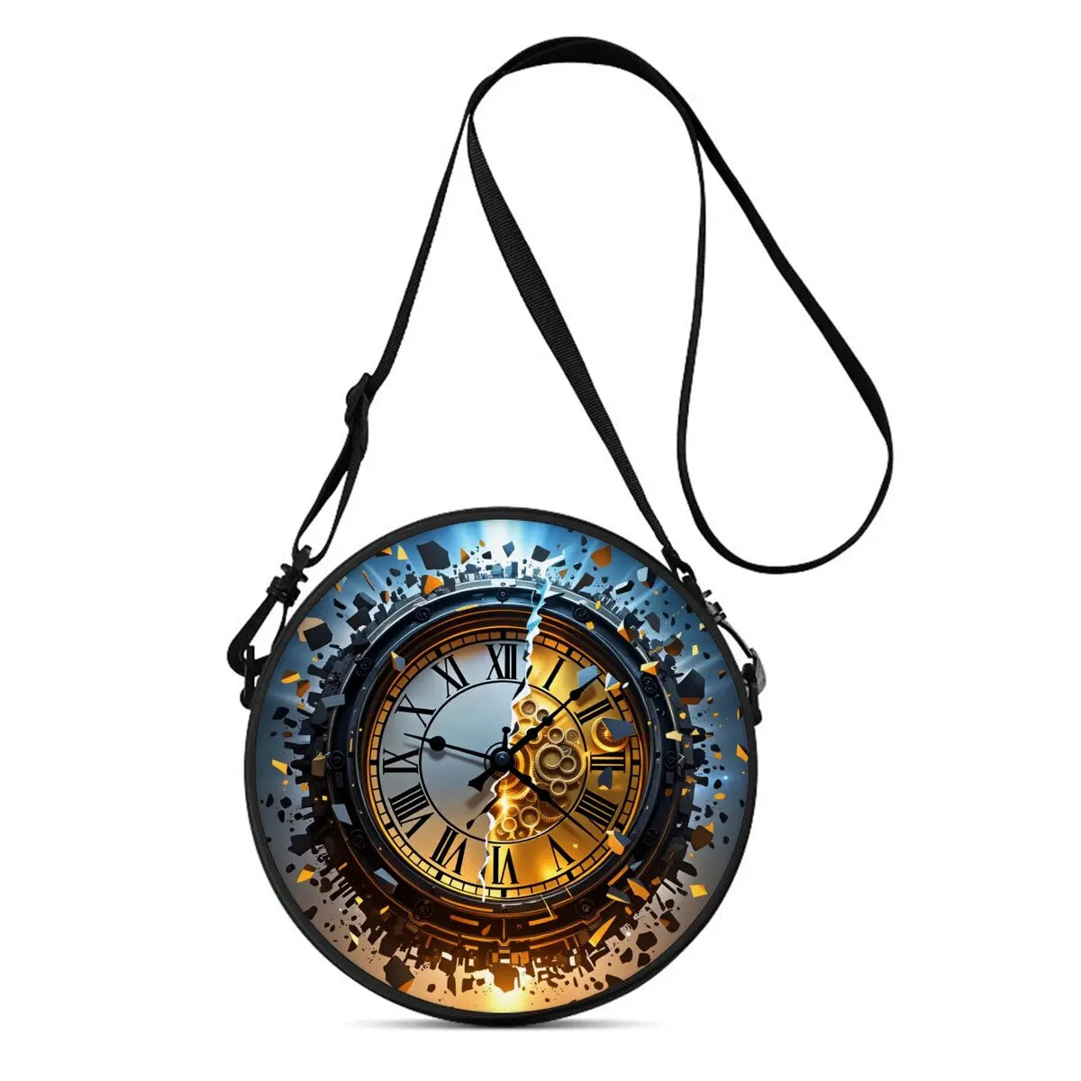 Clock Print Round Shoulder Bag Casual Messenger Bag Daily Adjustable Strap Crossbody Bag for Woman Best Gifts 2D Flat