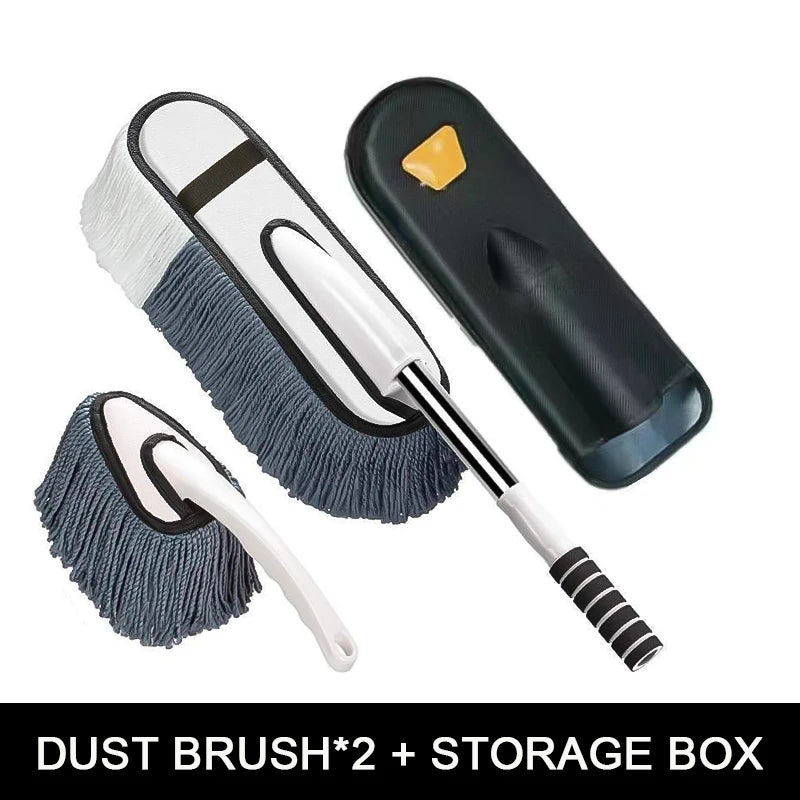SEAMETAL Microfiber Car Cleaning Brush Set Telescopic Long Handle Dust Removal Mop Bristles Car Wash Brush Storage Box Kits