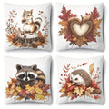 4pcs Pillow Covers, Featuring Squirrel, Hedgehog, Raccoon and Autumn Decor, Polyester Blend, Rustic Style for Home and Outdoor