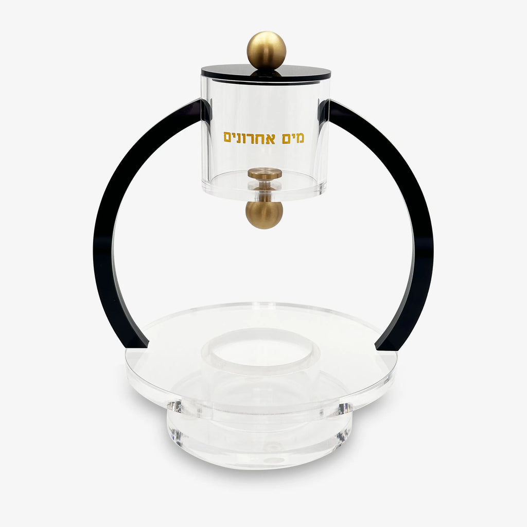 Judaica Acrylic Mayim Achronim Set with Gold Logo Holiday Gift Present Festival Desktop Jewish Lucite Mayim Achronim Set