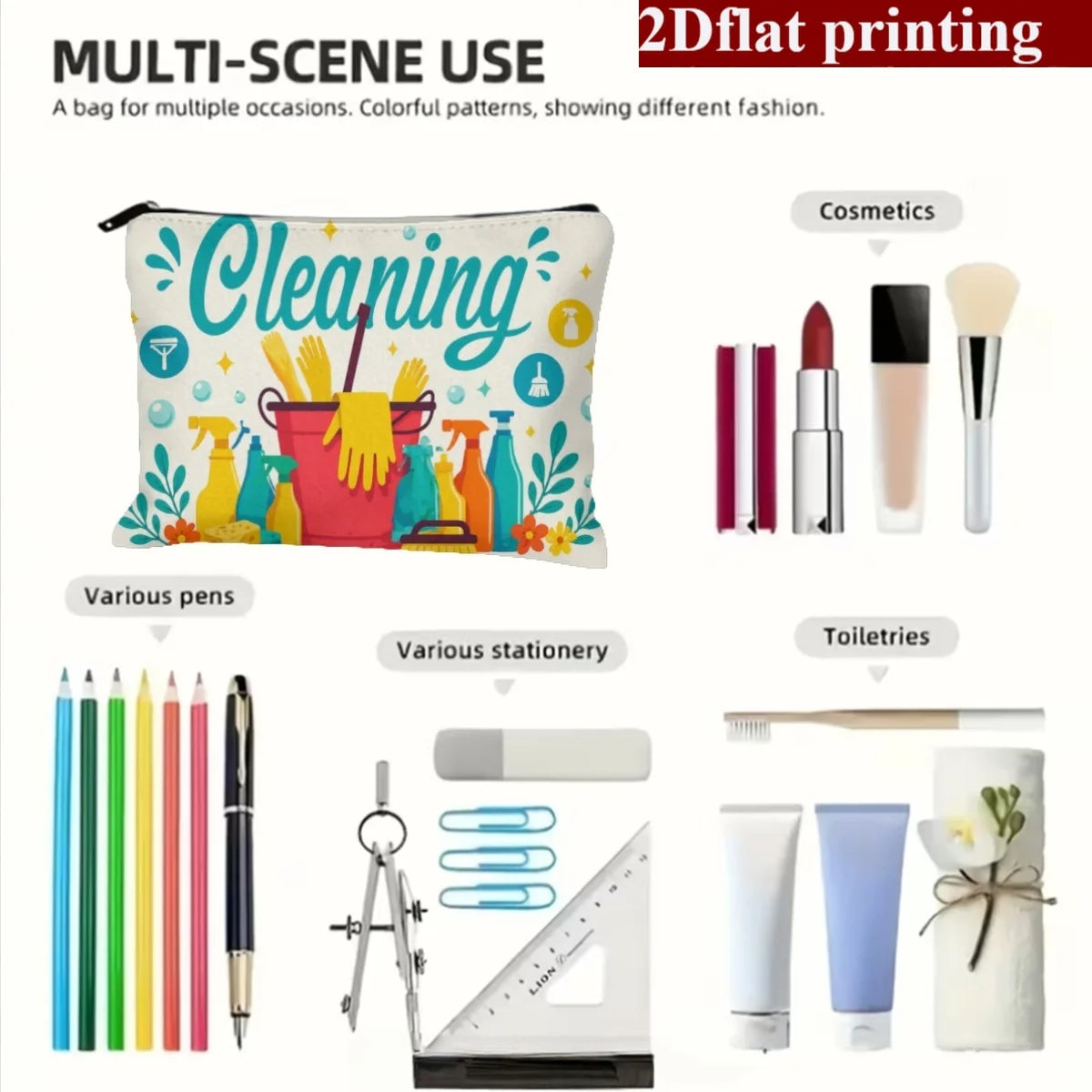 Printed storage bags are suitable for various household storage needs, including cosmetics, medicines, stationery, and hair clip