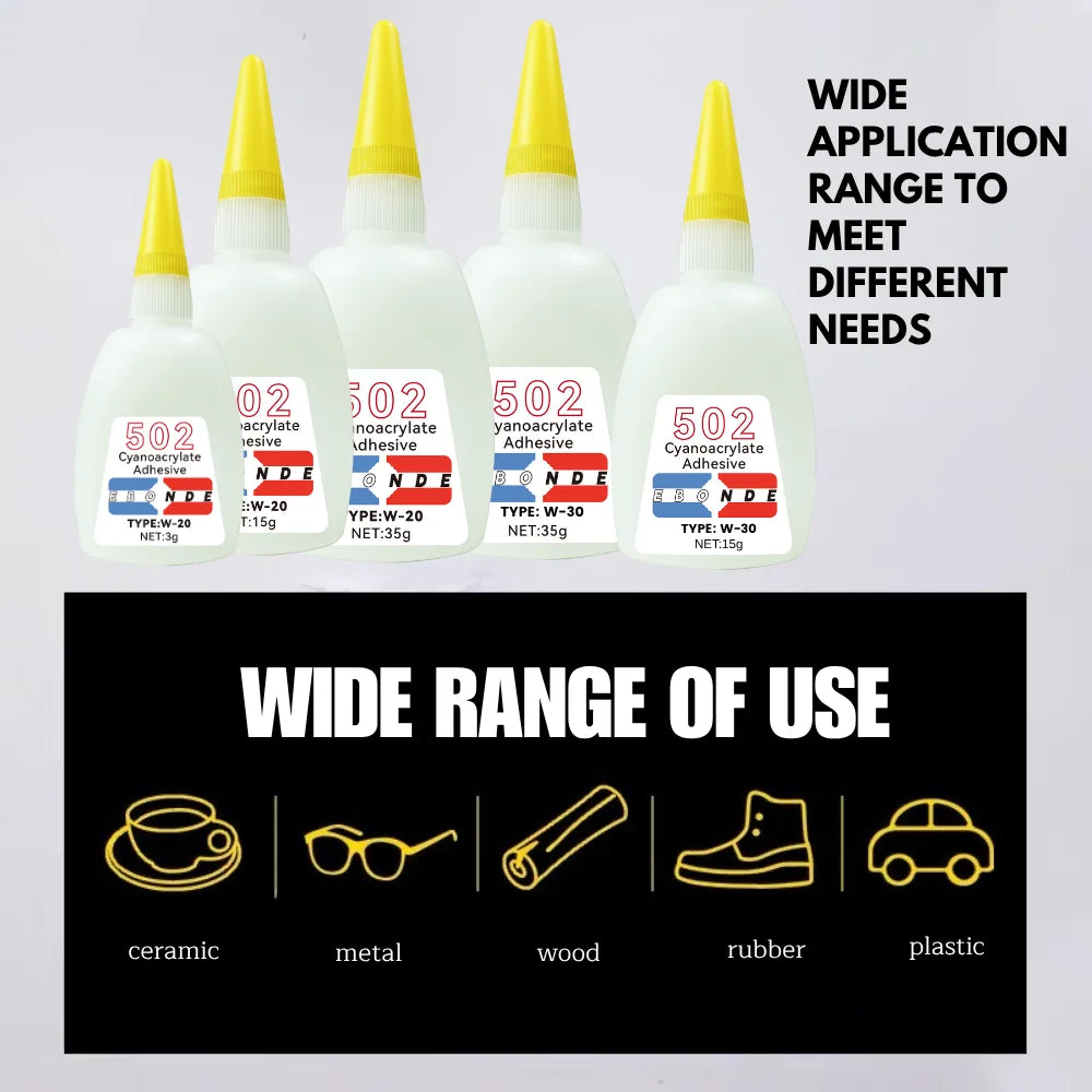 502 Super Glue Quick-drying Cyanoacrylate Instant Leather Rubber Wood Metal Strong Bond Liquid Adhesive Tool