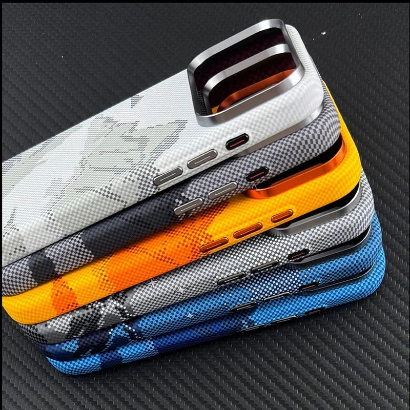 Luxury Ultra Thin Carbon Fiber Magnetic Case for iPhone 17 16 15 Pro Max Magnets Wireless Charging Alloy Lens Shockproof Cover