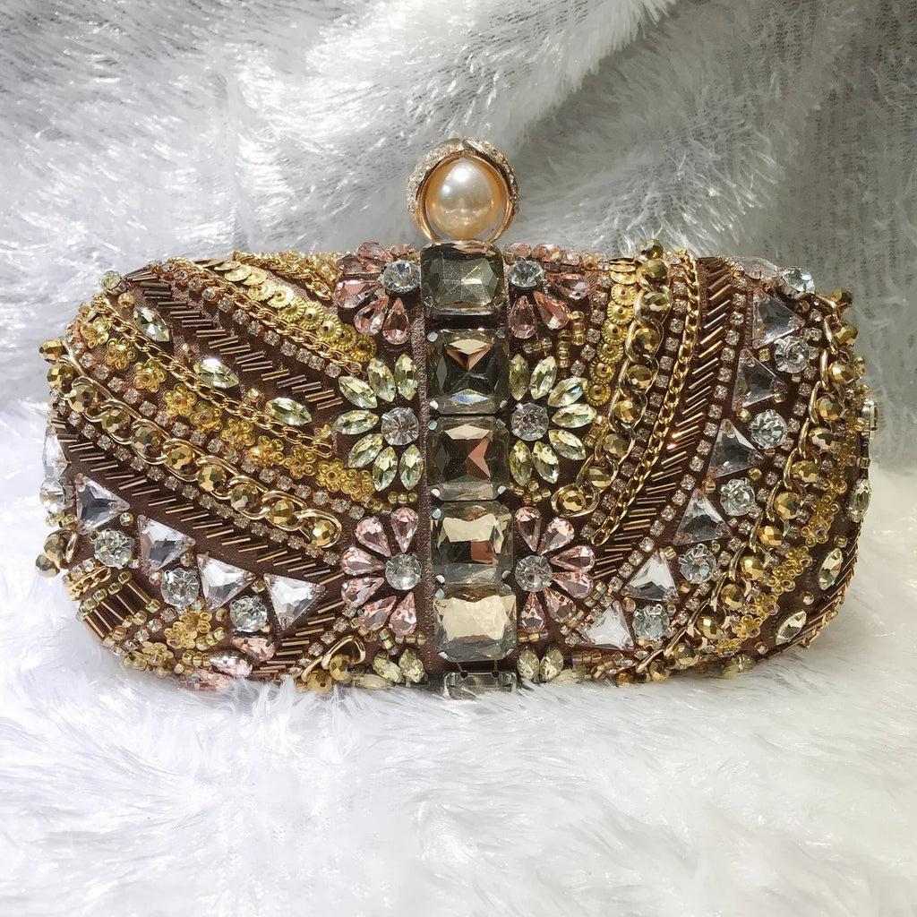 Handbag Autumn New Rhinestone Chain Handheld Dinner Small Square Bag Banquet Dress Color Metal Diamond Texture Women's Bag