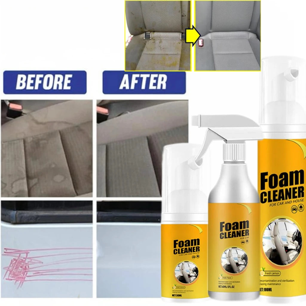Car Steering Wheel Decontamination Cleaning Spray Car Interiors Leather Seats Shoes Multipurpose Foam Cleaner Fresh Lemon Scent
