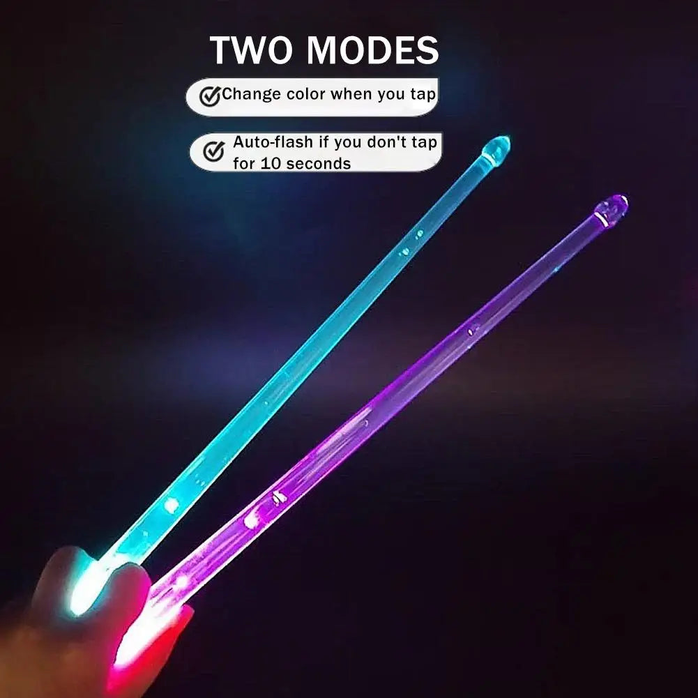 LED Light Up Drumsticks Jazz Drum Sticks 15 Gradient Colorful Lights USB Charging With ON/OFF Drumstick Drum Set Accessor