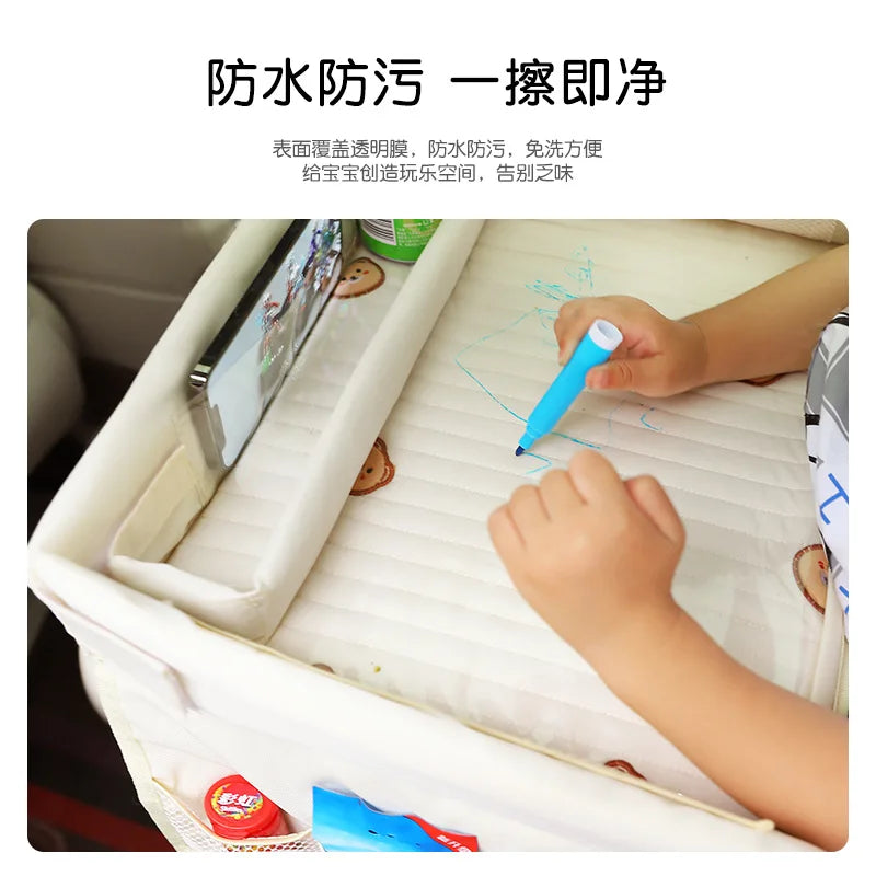 Car Seat Tray For Kids Foldable Multiple Pockets Waterproof Car Table Portable Large Capacity Table For Dining Drawing Car