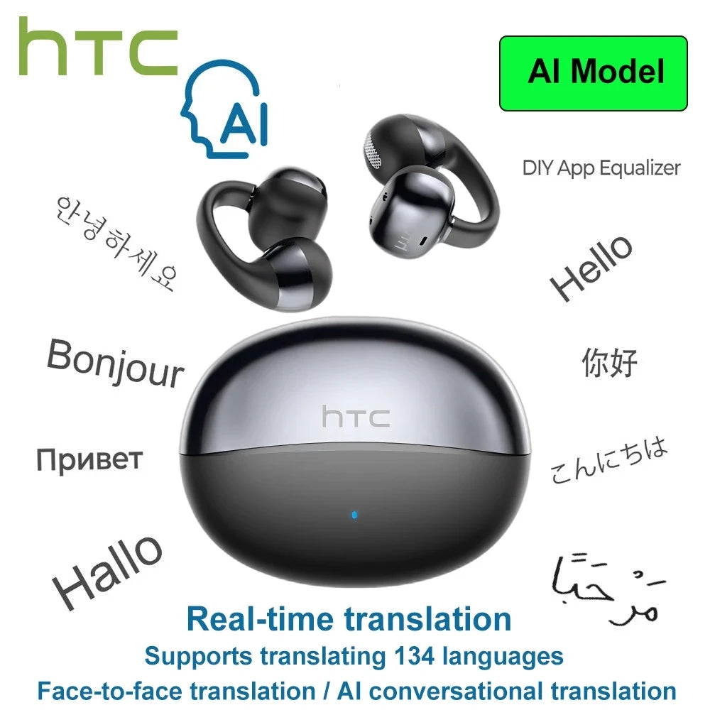 Wireless Earbud HTC NE56 Ear Clip Sport Earphone Bluetooth 360°Spatial Sound IPX5 Waterproof With HD Call 3D Audio Low Latency