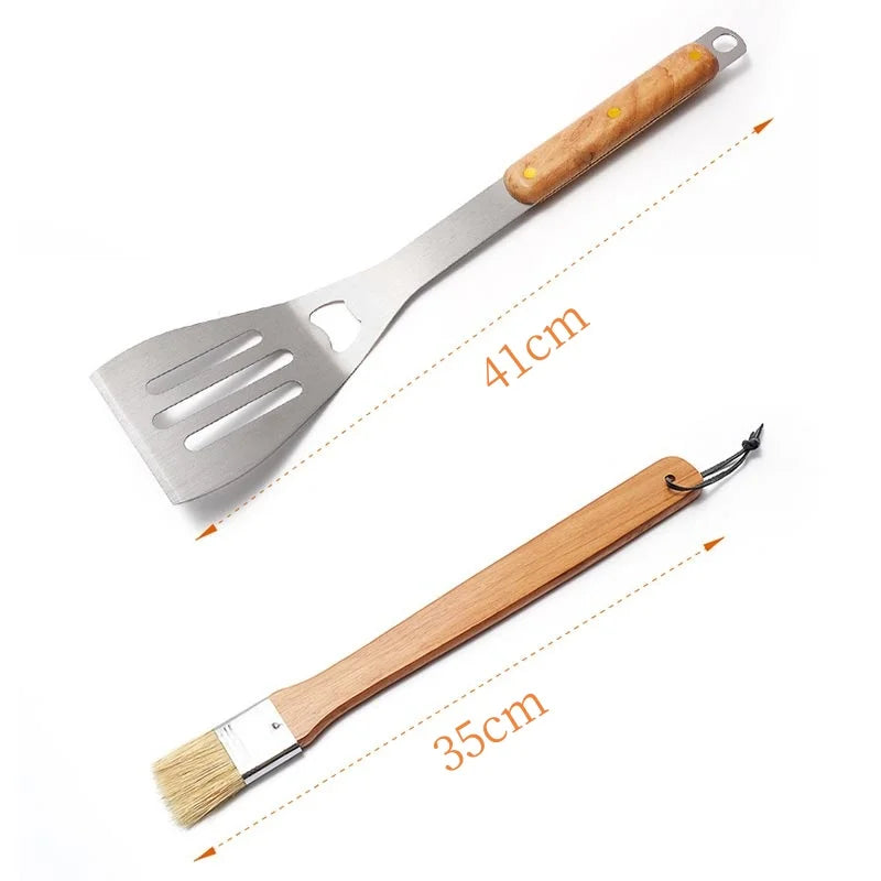4PCS Sets BBQ Grill Tools Set Stainless Steel Heavy Duty Grilling Accessories Kit Grill Utensils Set Outdoor Camping Grill Tools