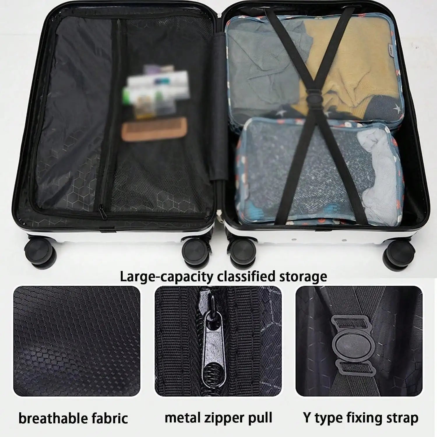 2 In 1 Luggage Sets, Portable Suitcase With Wheels Password Carry On Luggage Large Capacity Classified Storage Suitcase Adjustable Pull Rod Smooth To Use