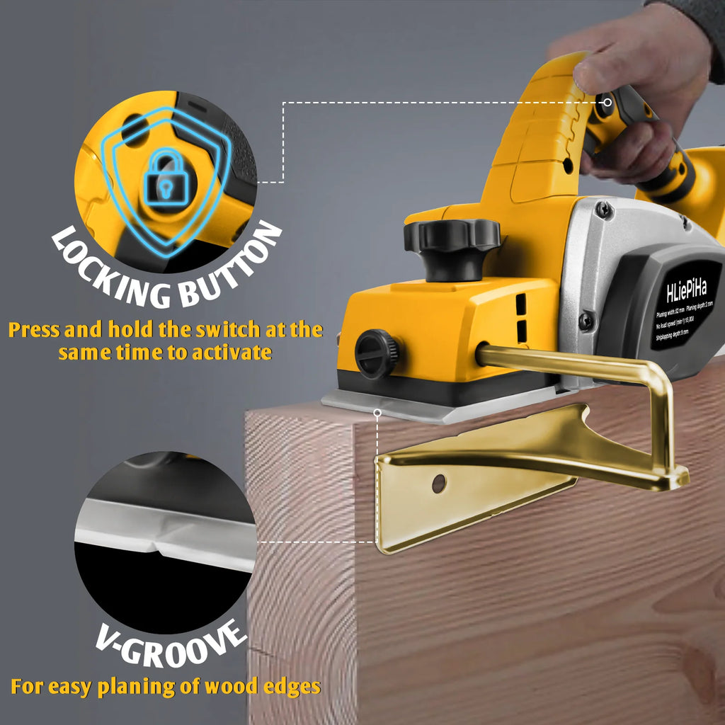 Brushless Electric Planer 15000RPM Cordless Handheld Power Planer Carpenter Home DIY for Dewalt 20V Battery (No Battery)