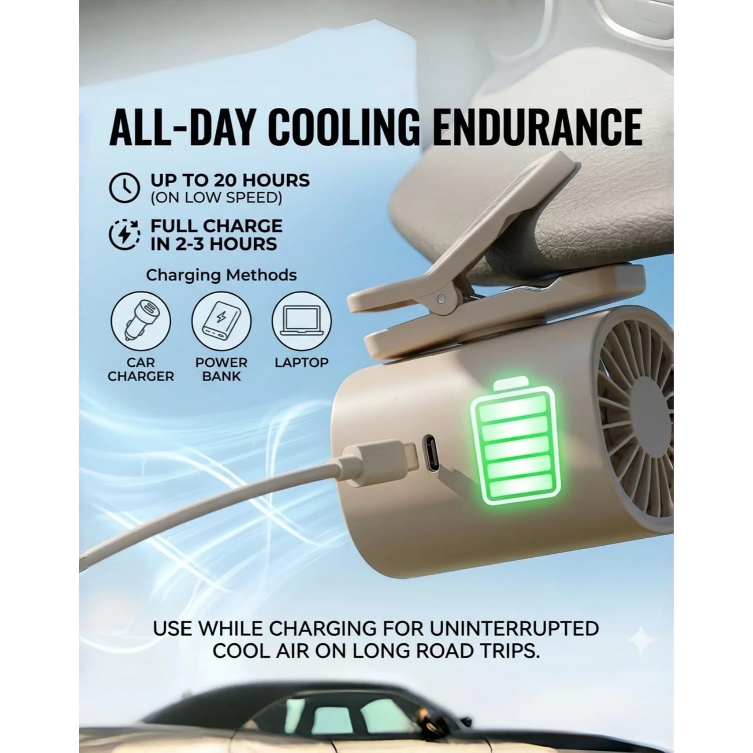 Clip-on fan (5 speed settings)+USB-C Mini Fan, ultra-compact portable handheld fan