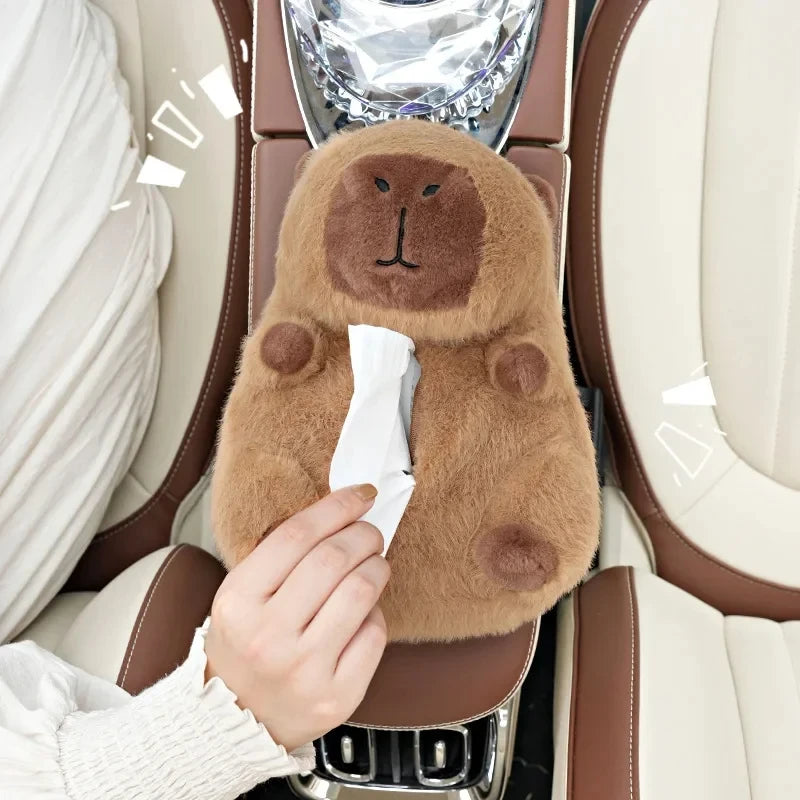Car Backseat Hanging Tissue Bag Box Plush holder cover Auto Toys Interior Decoration Car Tissue Boxes Capybara Plush accessories
