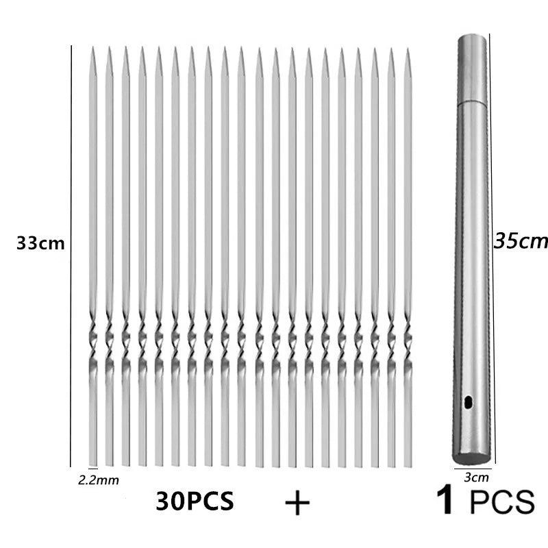 Stainless Steel Barbecue Skewer Reusable BBQ Skewers Kebab Iron Stick For Outdoor Camping Picnic Tools Cooking Tools