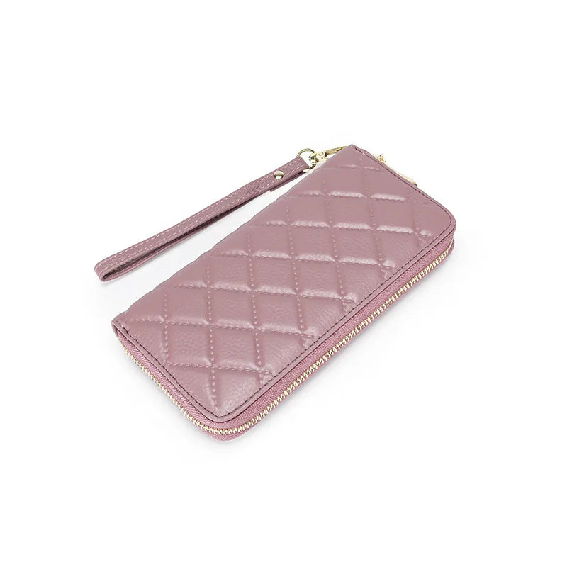 2025 Women's Genuine Leather Long Wallet - Large Capacity Zipper, Embossed Fashion Pattern, Double as Female Phone Bag
