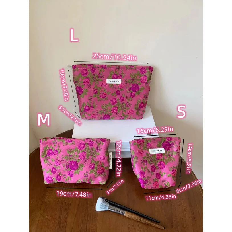 Floral Pattern Canvas Mini Bag Travel Portable Toiletry Pouch Casual Coin Purse Hand Storage Bag