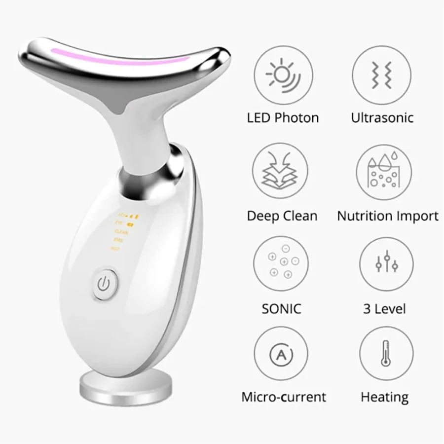 1pc Intense Pulsed Neck Face beauty instrument Firming Wrinkle Removal Tool ,Rechargeable LED three-color face and neck massager