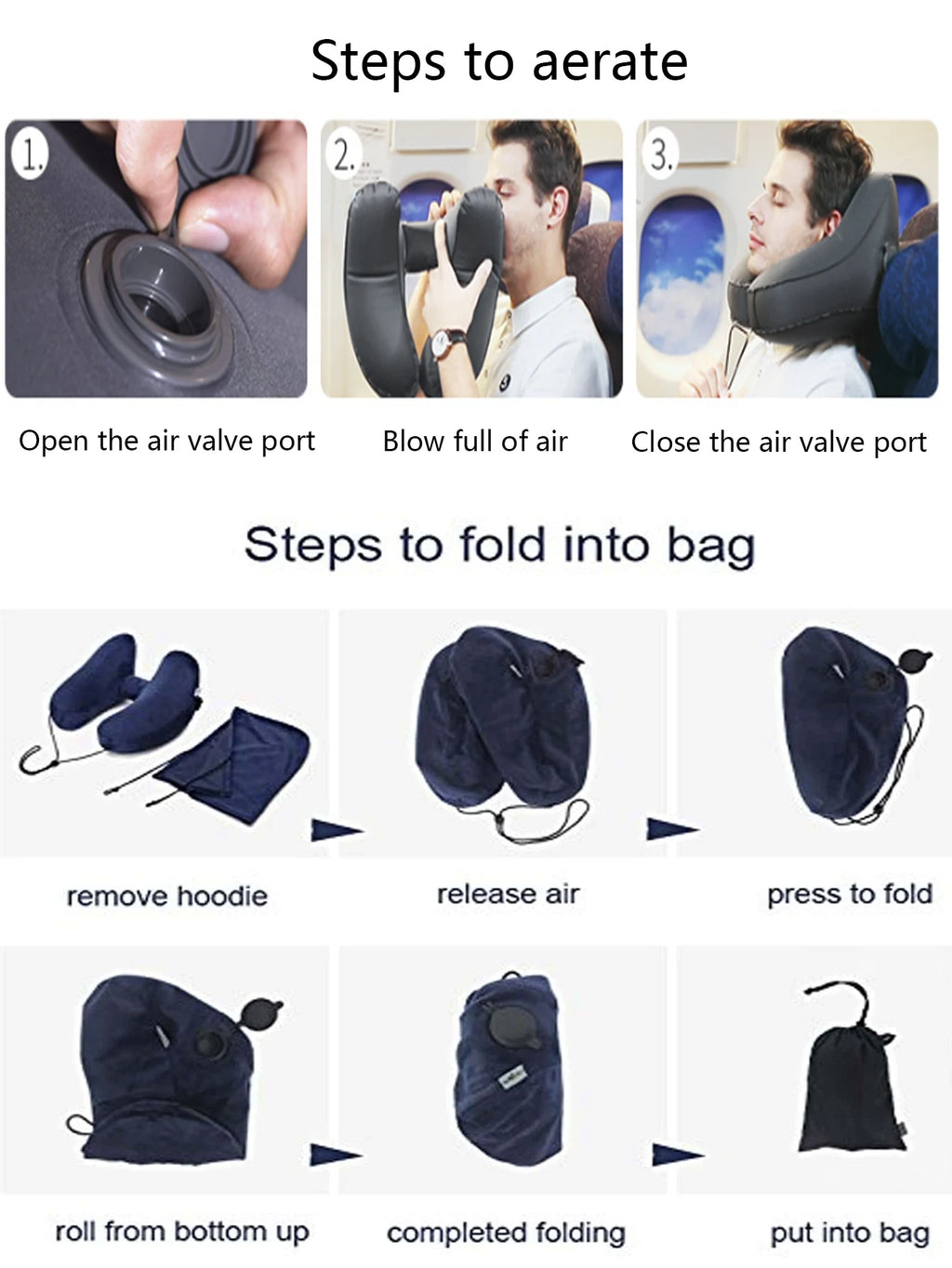 1PC Neck Pillow Travel Inflatable U-shaped Pillow H Hooded Aviation Neck Pillow with a Blackout Windproof Cap Portable