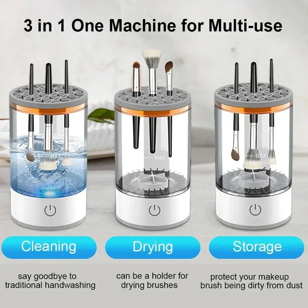 USB Electric 3 in 1 Portable Makeup Brush Cleaner with Drying Rack Quick Dry Lazy Cleaning Tool for Makeup Brushes