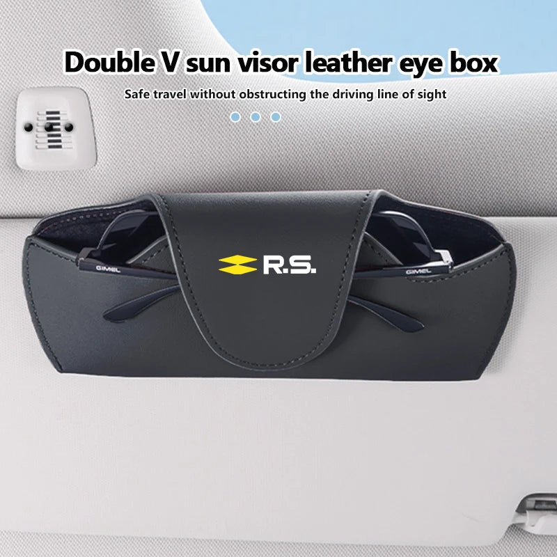 Leather Car Logo Sunglasses Case Sun Visor Sunglasses Storage Accessories For Renault Arkana Captur Twingo Talisman RS Line