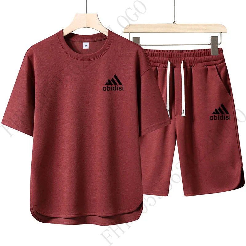 Men's 2026 Summer New Product Two-Piece Printed Casual Fashion Set, Short-Sleeved T-Shirt with Drawstring Shorts, Sports Outfit