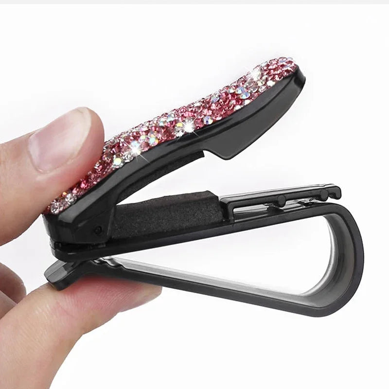 1PCS Bling Sunglasses Eyeglasses Holder Rhinestone Diamond Sun Visor Glasses Fastener Clip Portable Clip Auto Car Ornament
