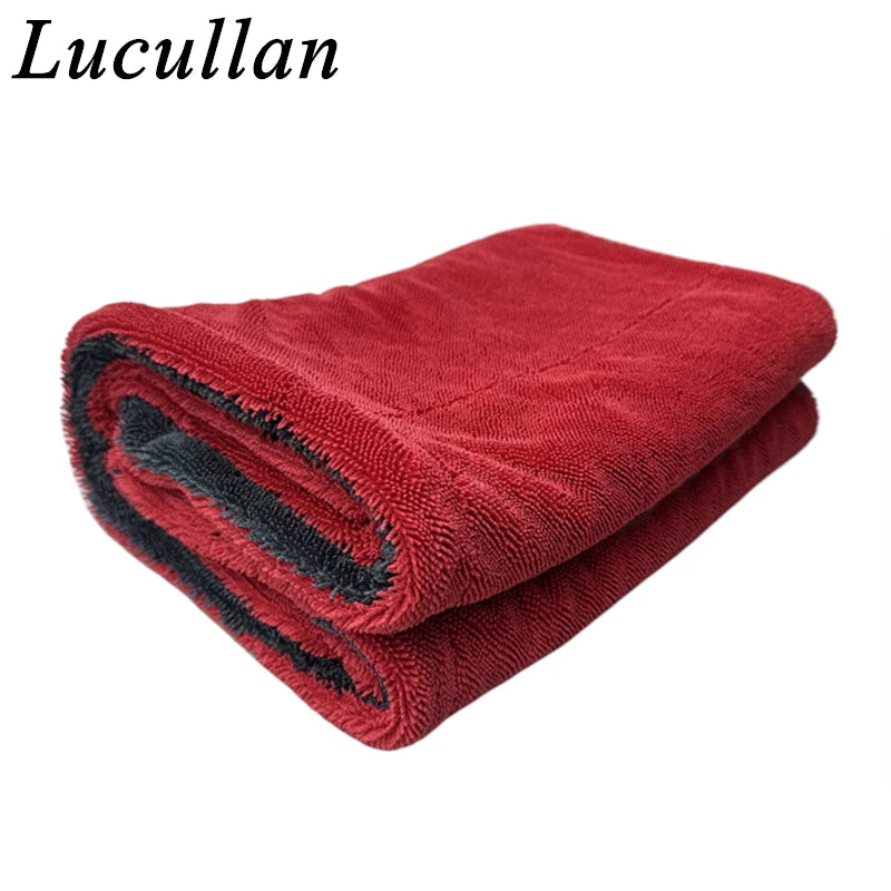 Lucullan 60X90CM Red/Grey Double-Twist Pile Car Microfiber Drying Towel 1300GSM Super Absorbent Premium Detailing Cloth
