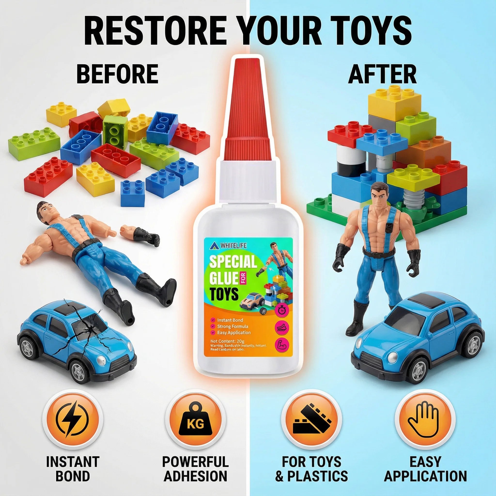 20g Instant Plastic Toy Repair Glue Strong Adhesive for ABS PVC PLA Acrylic Model Fixing Quick Dry Multi-purpose Bonding Glue