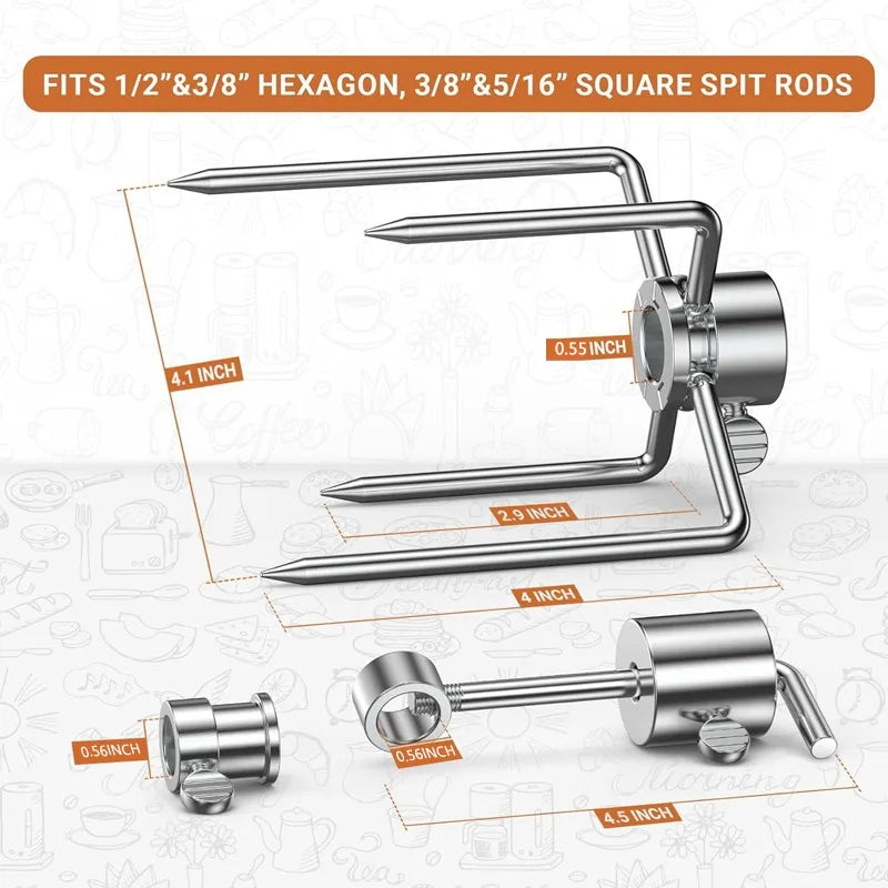 Grill Rotisserie Meat Forks Kit 1 Pair Stainless Steel Spit Counter Balance Bushing Replacement Fits BBQ  Rod Outdoor Cooking